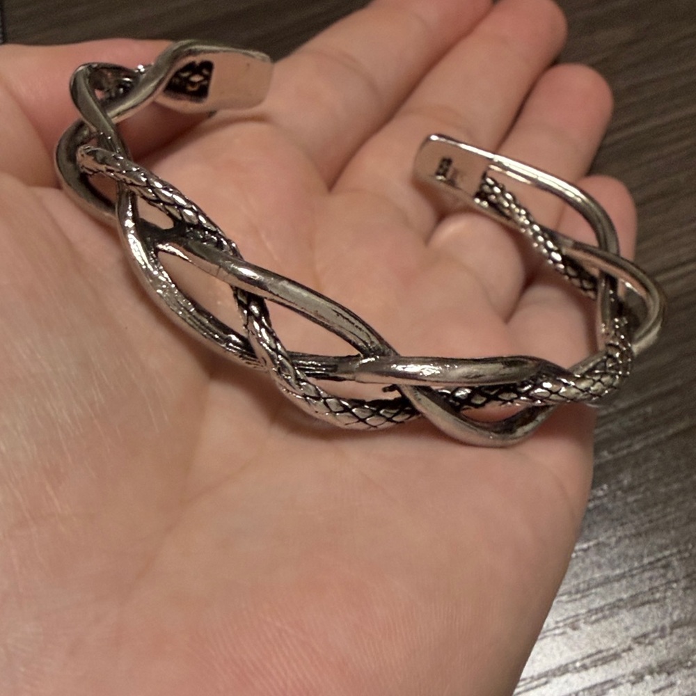 stealing Silver 925  Braided Open Cuff Bracelet - Women Jewelry